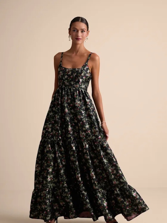 Lulus Dresses & Skirts - Lulu’s Avalie Black Floral Tiered Bustier Maxi Dress